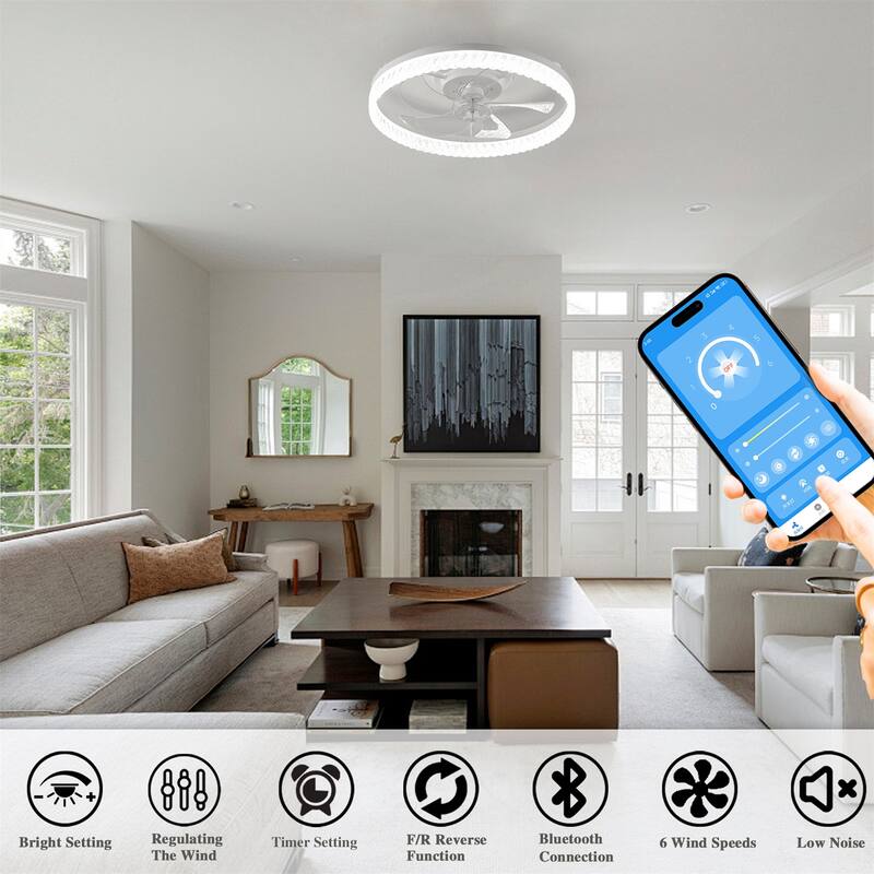 19" Bedroom Fan Light with Remote Control and Reversible DC Motor w/ LED Light