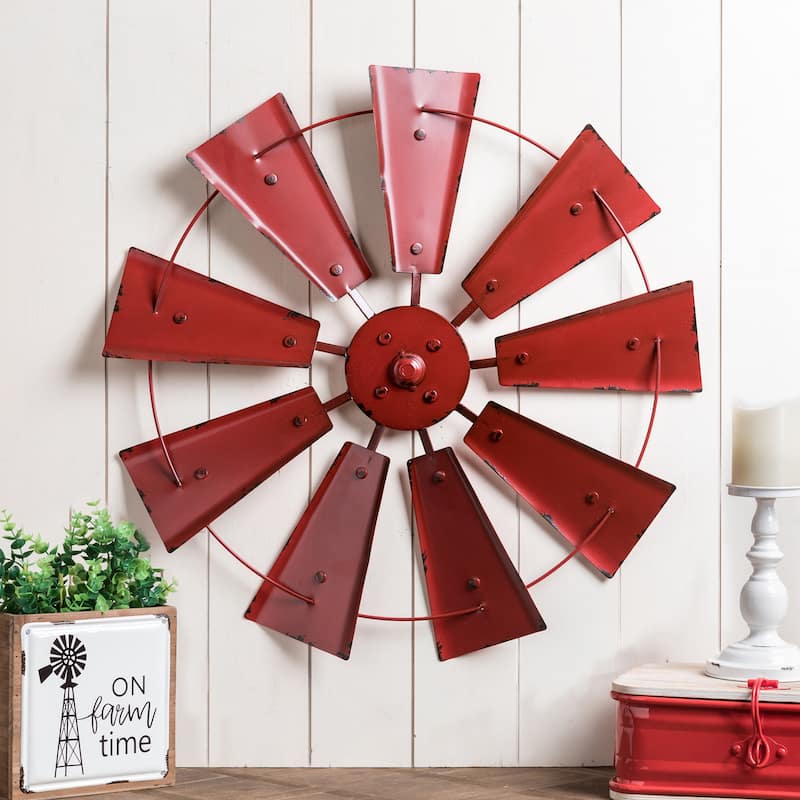 22"D Vintage Farmhouse Metal Wind Spinner Wall Decor by Glitzhome
