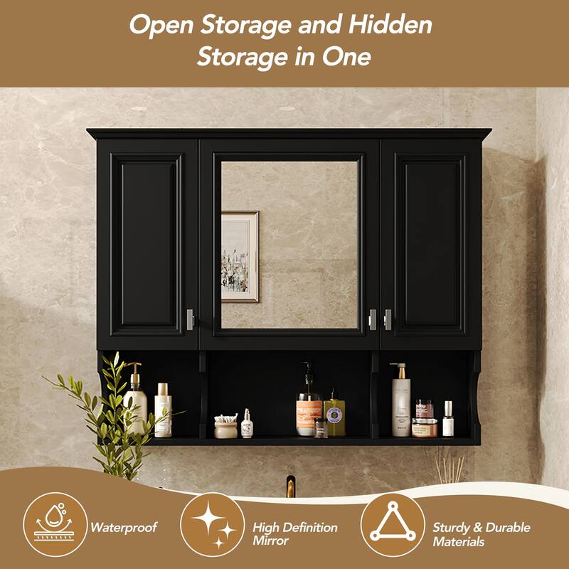35'' x 28'' Wall Mounted Bathroom Cabinet, Modern Bathroom Wall Cabinet with Mirror and Open Shelves