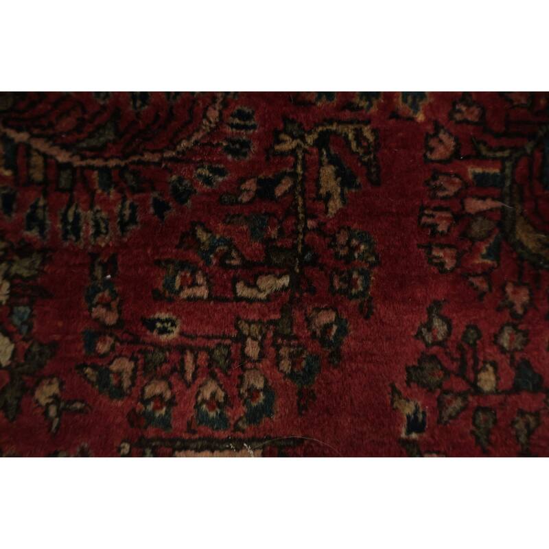 Hand Knotted Oriental 100% Wool Carpet Traditional Floral Red Sarouk Area Rug - 4' 10'' X 3' 4''