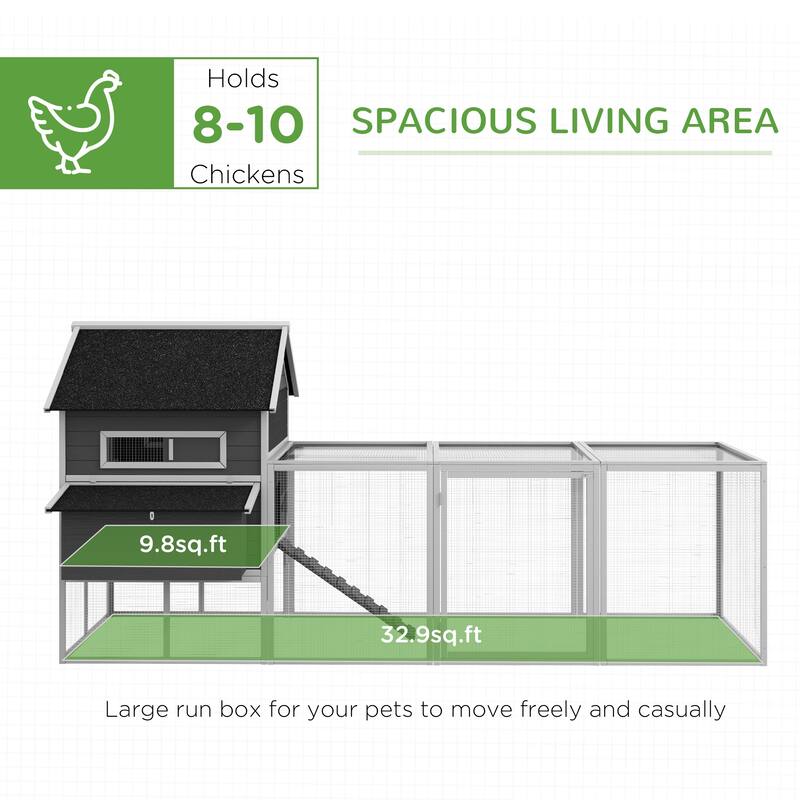 PawHut XL Solid Wood Deluxe Outdoor Lockable Chicken Coop Kit with Nesting Box and Run, Orange