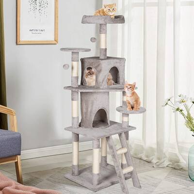 Kinpaw 66” Large Multi-Level Cat Tree Kitten Tower Play House Condo with Platform, Perch Lander & Scratching Posts, Grey