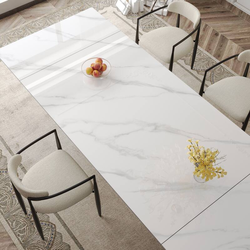9 - Piece Modern Minimalist Extendable Sintered Stone Top Double Pedestal Dining Set