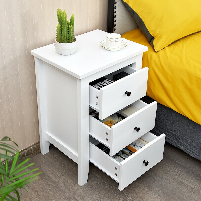Costway 1PC/2PCS Nightstand End Beside Sofa Table w/ 3 Drawers Bedroom
