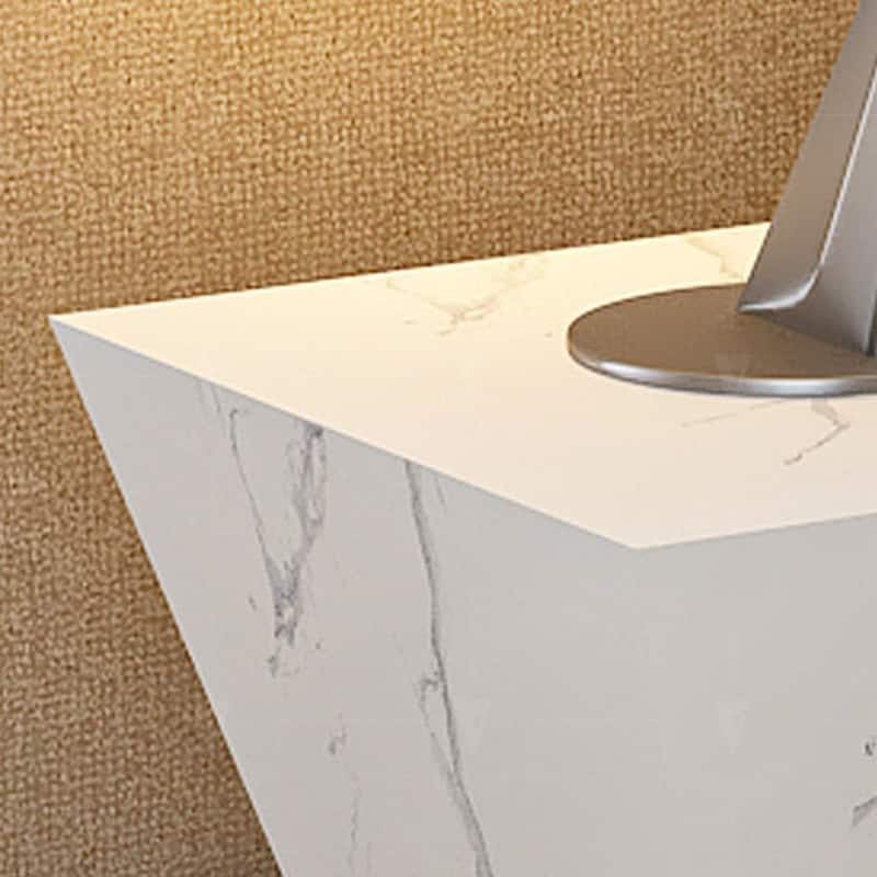Modern Square Coffee Table, Trapezoid White Sintered Stone Coffee Table, Fully-assembled