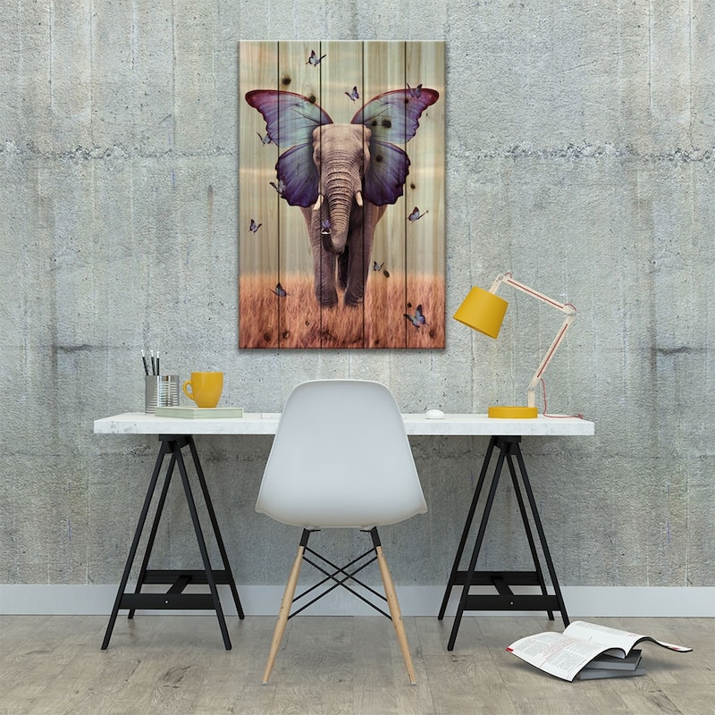 Elephant Blue Morpho Lenity Mint Print On Wood by Soaring Anchor Designs - Multi-Color