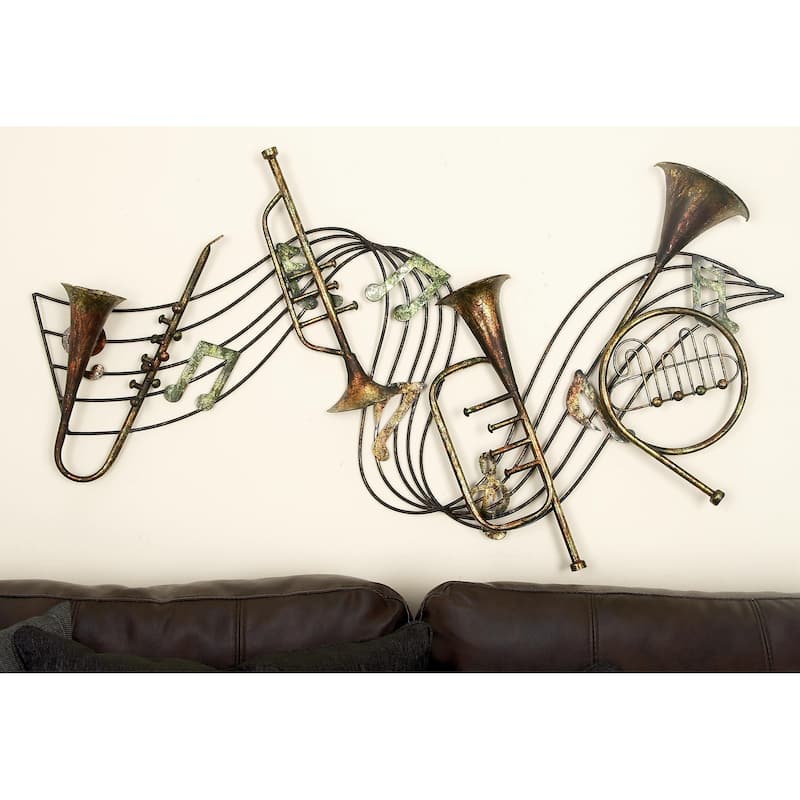 Metal Musical Notes Home Wall Decor with Trumpets - Brown - Roche River Decor