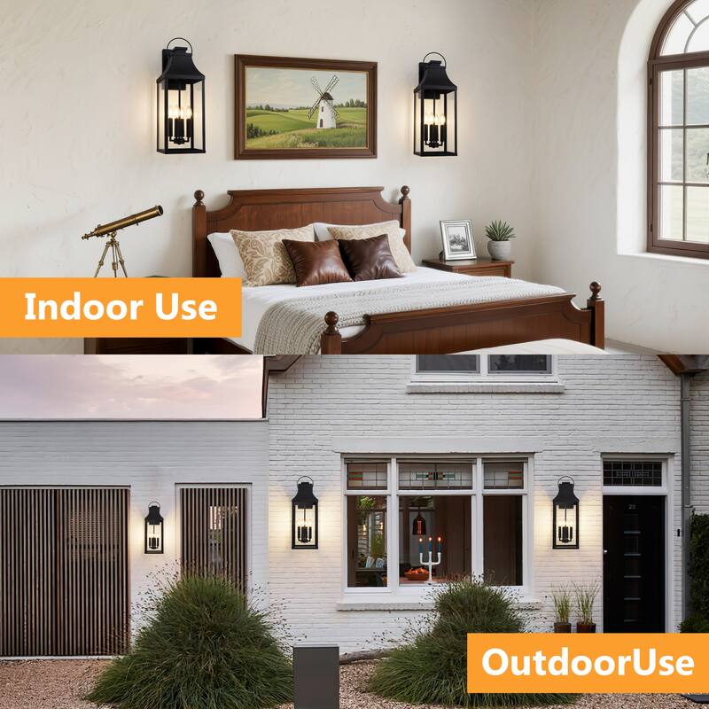 4-light Outdoor Wall Light With Matte-black Lantern & Clear Glass