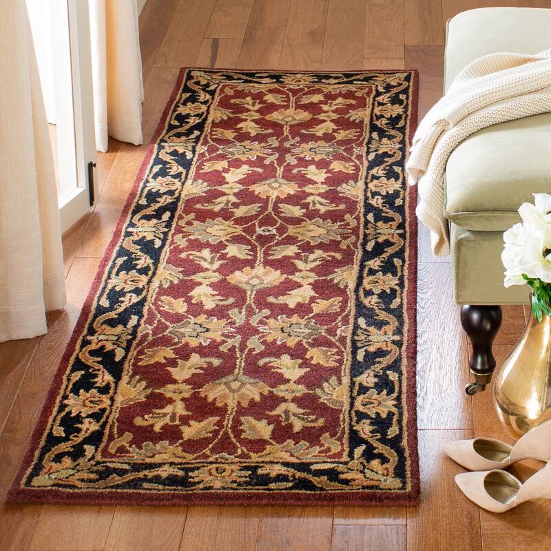 SAFAVIEH Handmade Heritage Sharee Traditional Oriental Wool Rug - 2'3" x 20' Runner - Red/Black