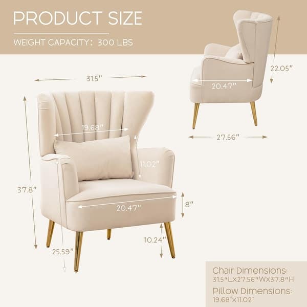 dimension image slide 8 of 10, HOMYKA Modern Wingback Arm Chair Upholstered Accent Chair Set of 2