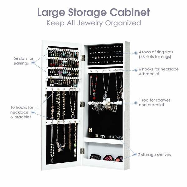 Shop Gymax Jewelry Cabinet Wall Mounted Mirrored Armoire Storage