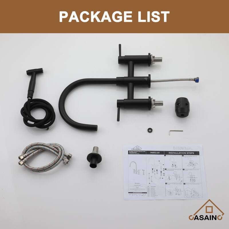 Double Handle Bridge Kitchen Faucet with Side Sprayer
