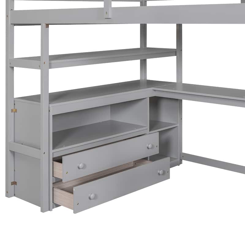 Pine Loft Bed with Desk and Storage