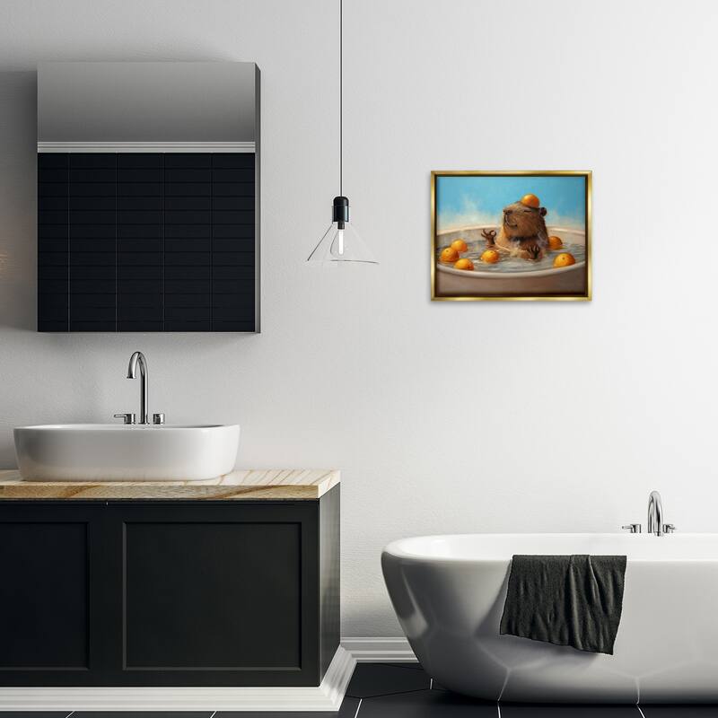 Stupell Capybara in Orange Bath Framed Floater Canvas Wall Art Design By Lucia Heffernan