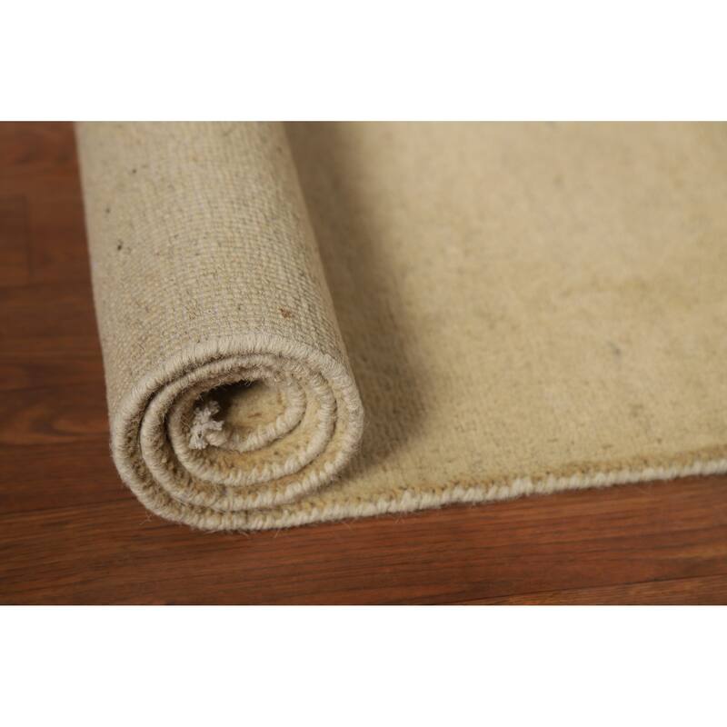 Gabbeh Modern Foyer Rug Hand-Knotted Beige Solid Wool Carpet - 2'10"x 4'0"