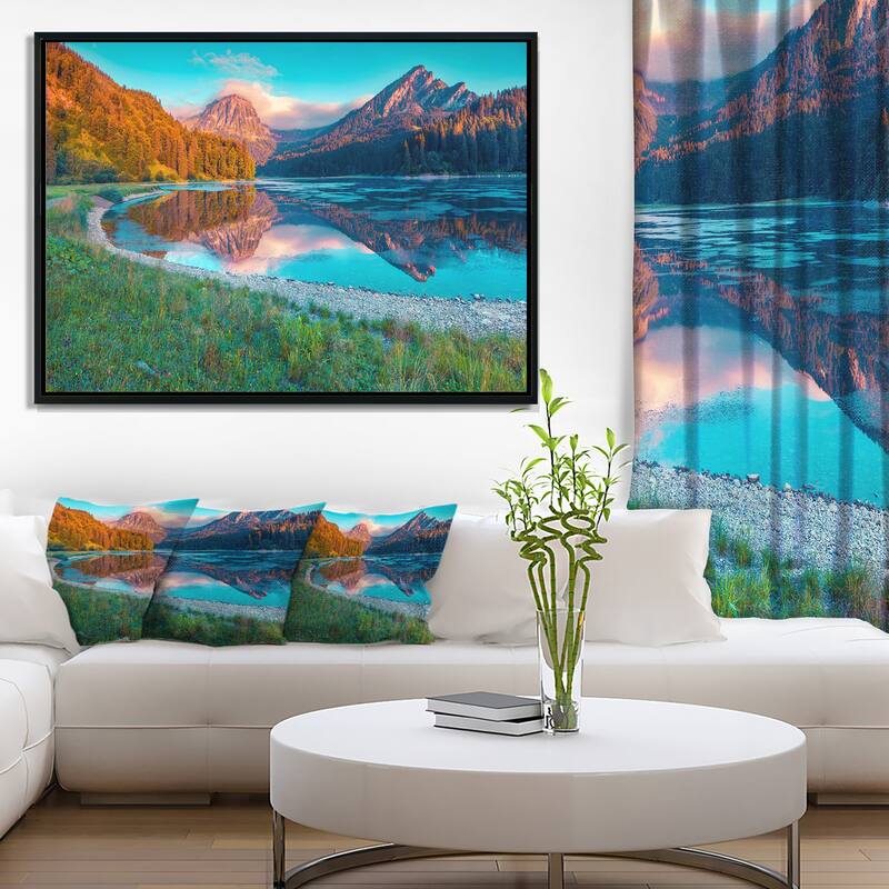 Designart "Beautiful Swiss Lake Obersee" Landscape Photography Framed Canvas Print