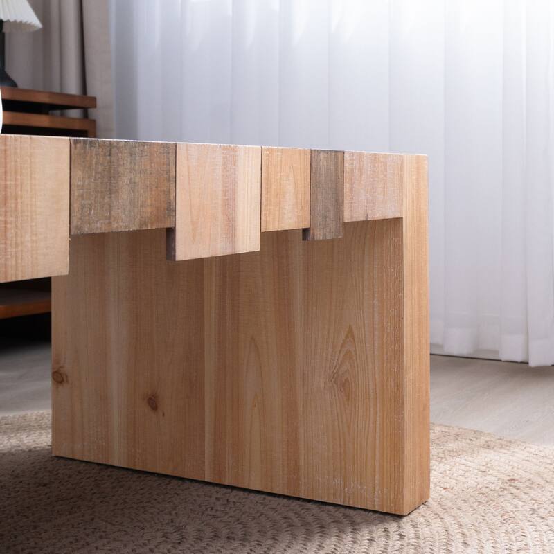 Rustic Rectangular Center Table Slatted Wood Coffee Table Versatile Accent Table with Realistic Wood Grain for Living Room