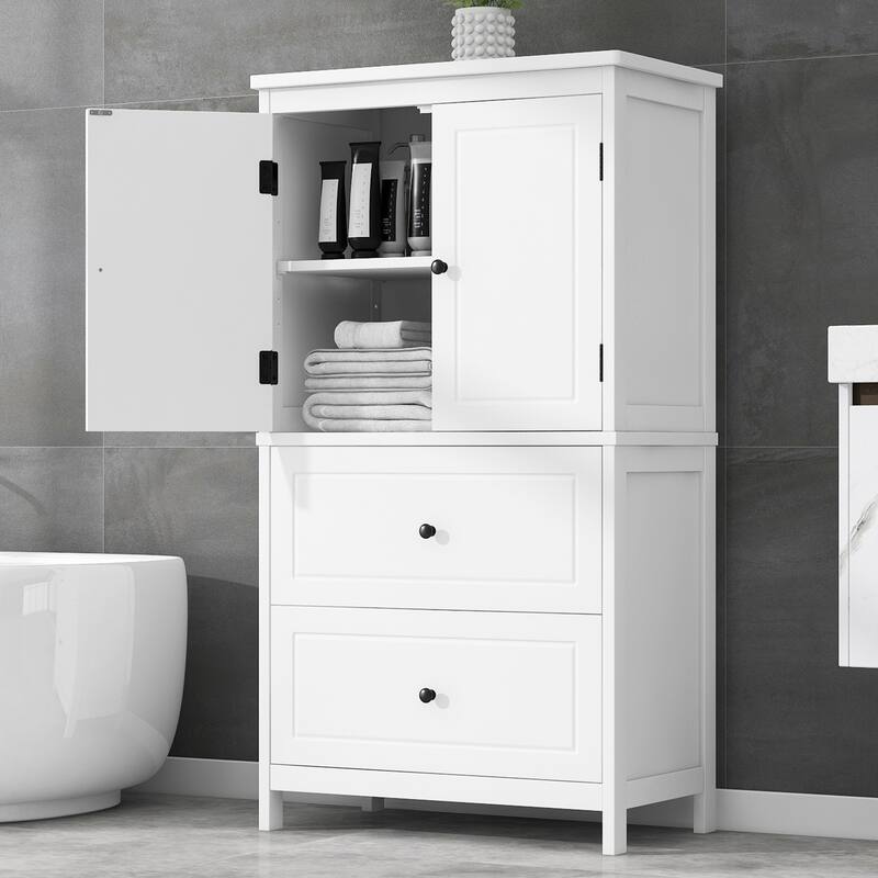 Roomfitters Bathroom Storage Cabinet with Two Doors and Drawers, Adjustable Shelf and Painted MDF Structure