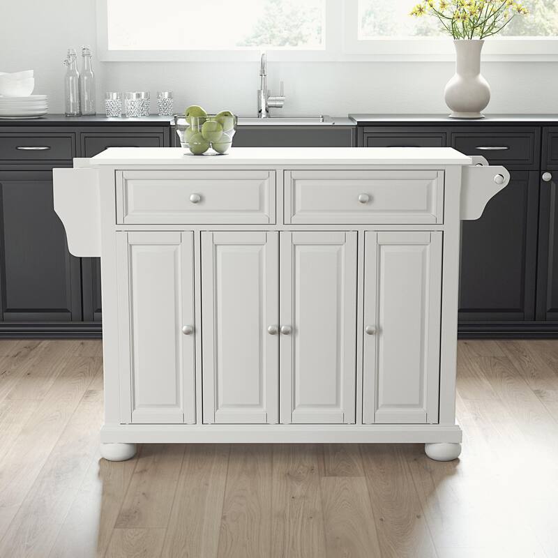 Kitchen Island Cart with Stone Top - Rustic Kitchen Storage Island with Drawers & Shelves