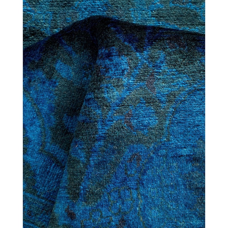 Overton Hand Knotted Wool Vintage Inspired Modern Contemporary Overdyed Blue Runner Rug - 2' 6" x 9' 4"