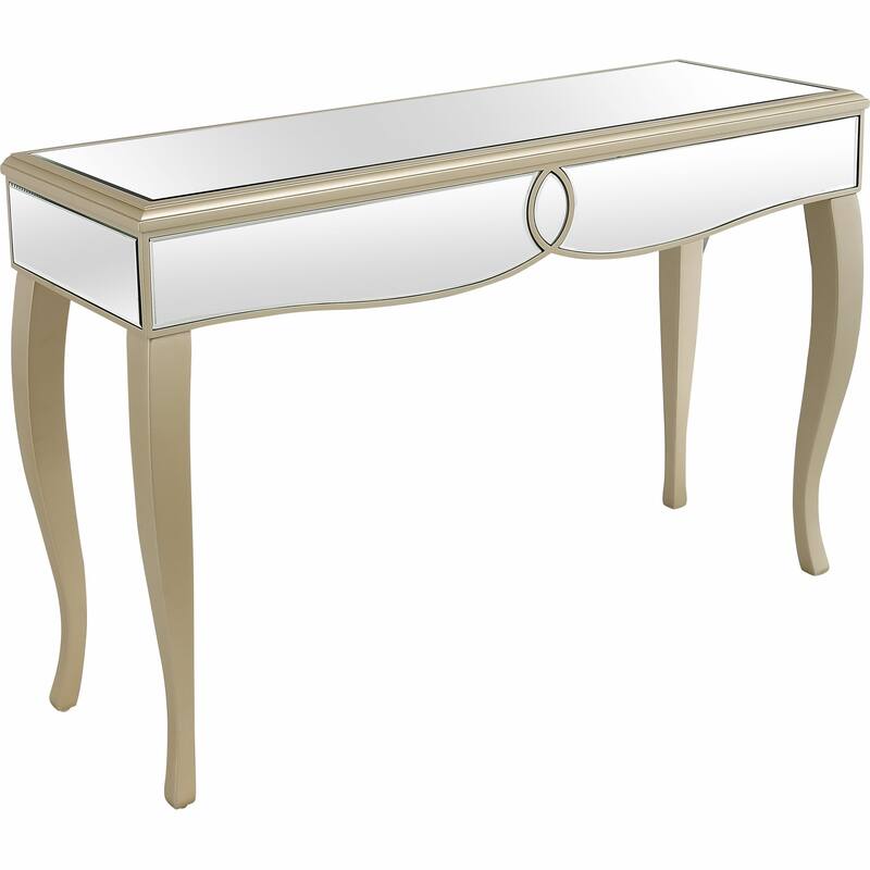 Champagne Mirrored Glass Console Table and Curved Legs - 47.6” L x 15.9” W x 30.7” H - Champagne