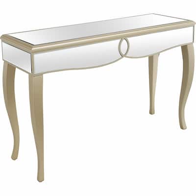 Champagne Mirrored Glass Console Table and Curved Legs - 47.6” L x 15.9” W x 30.7” H