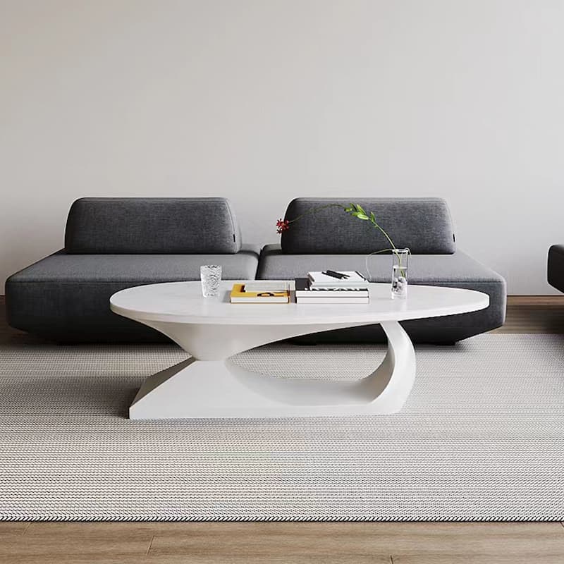 Modern Cream Style Oval Coffee Table Light Luxury Sintered Stone Top Coffee Table Wood/Faux Marble in Brown