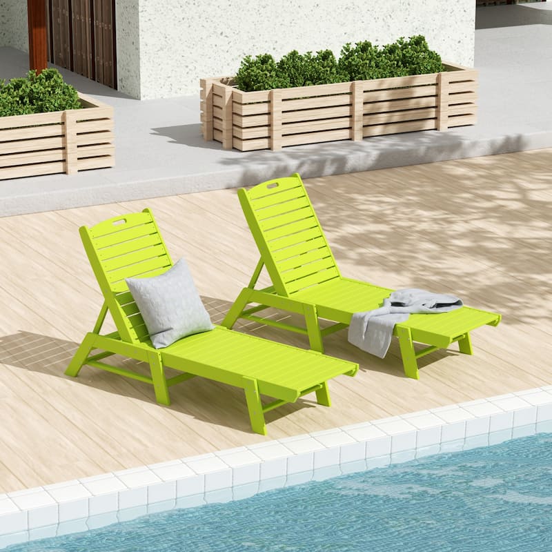 Laguna Hdpe All Weather Outdoor Patio Pool Reclining Armless Chaise Lounge (Set Of 2) - Lime