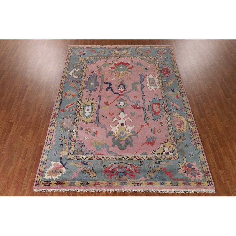 Pink Oushak Oriental Area Rug Hand-Knotted Wool Carpet - 8'10" x 12'0"