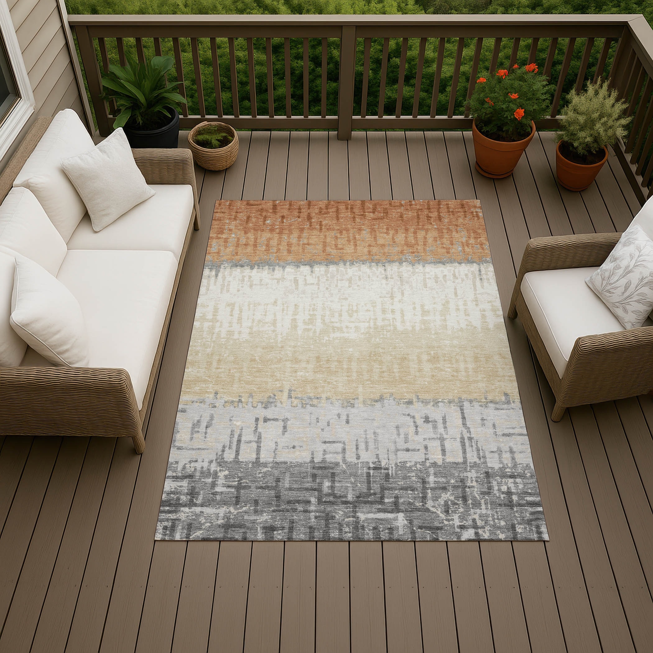 Machine Washable Indoor/ Outdoor Modern Ombre Chantille Rug