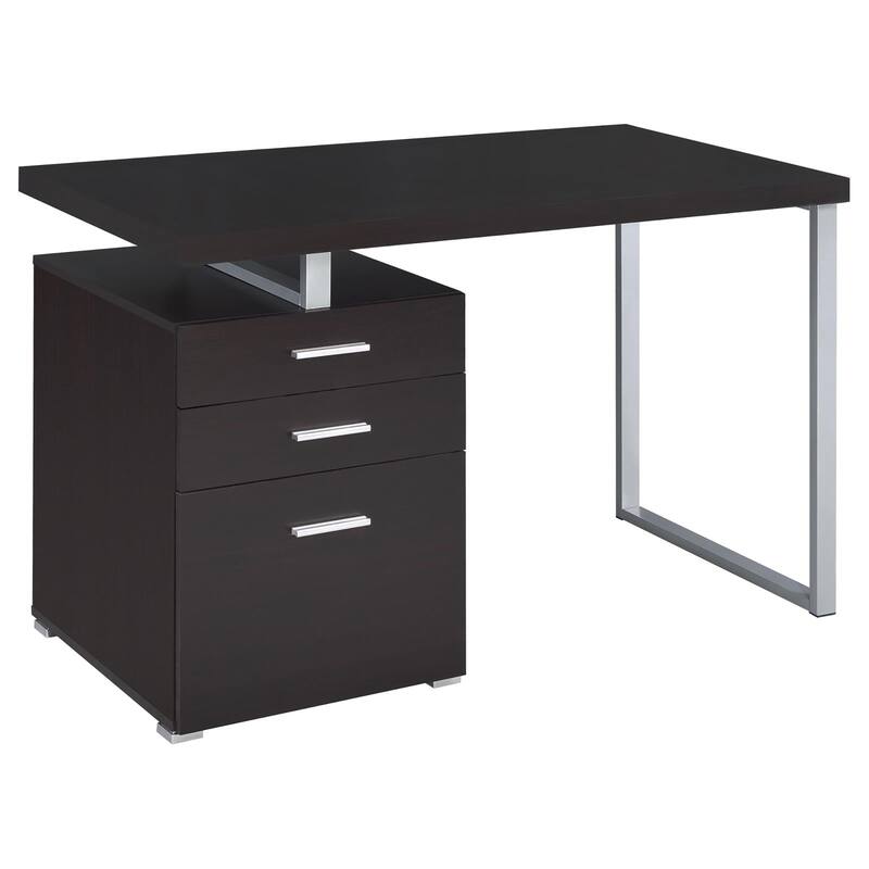 Contemporary Computer Desk with 3 Drawers, Filing Cabinet, and Deep Cappuccino Finish for Home Office or Study