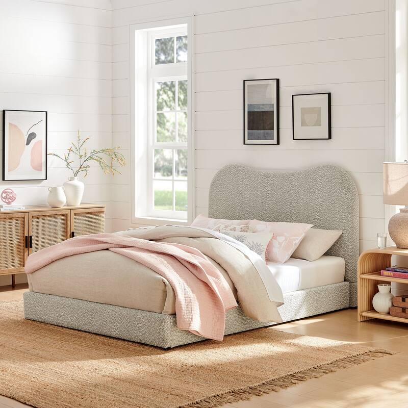 Seluna Boucle Queen Platform Bed - Rock