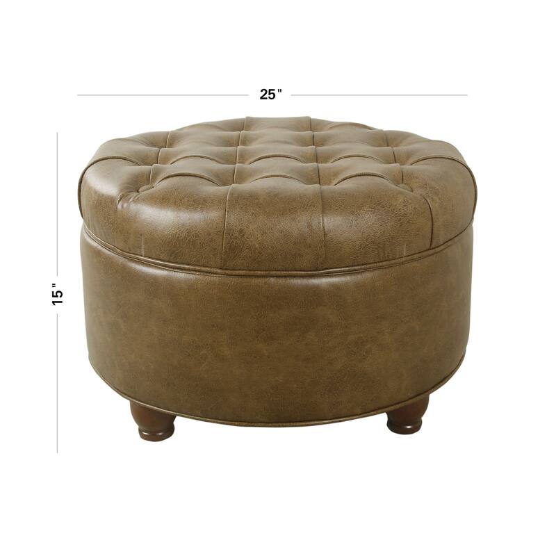 Copper Grove Lamentin Tufted Faux Leather Round Storage Ottoman