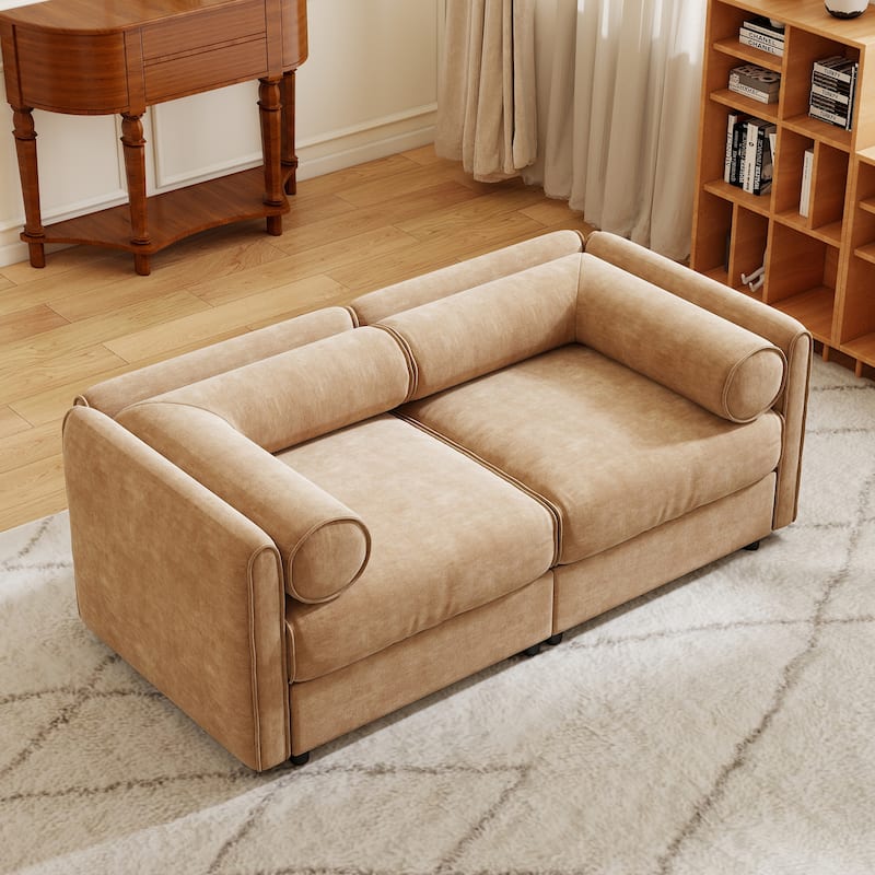 75.5" Chenille 2-Seater Loveseat, Storage Seat and Cylindrical Back