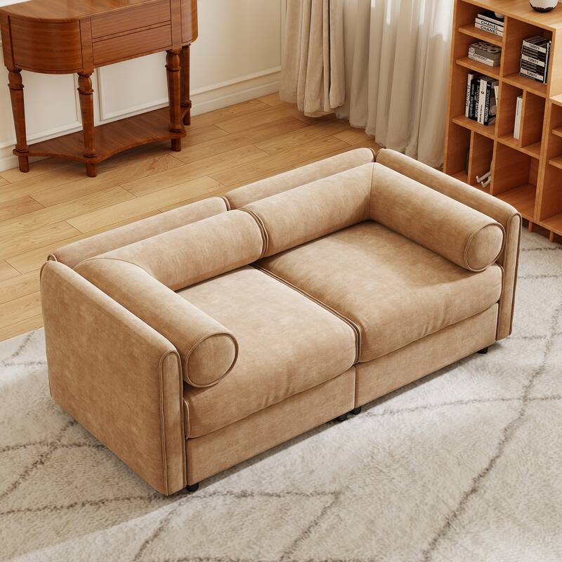 Modern Chenille 6-Seater Sofa with Ottoman Storage, Hidden Storage, Cylindrical Cushioned Arms and Backrest