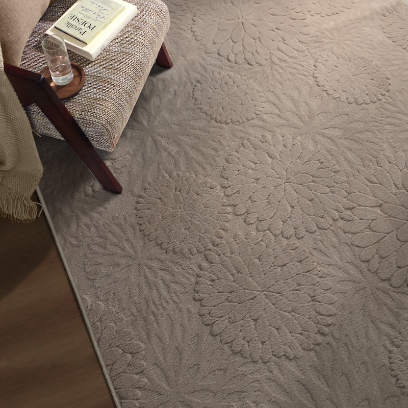 Mcow 3D Floral High-Low Textured Plush Washable Non-Slip Area Rug