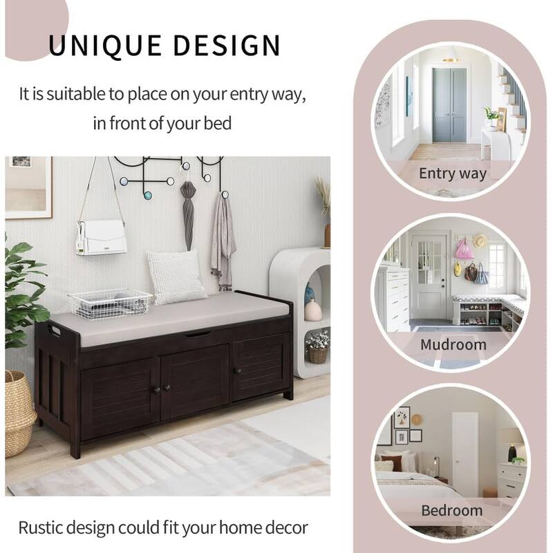 43.5" Shoe Bench for Entryway,Storage Bench with Door Cabinet, Storage Bench Cabinet for Bedroom Hallway Living Room Bathroom
