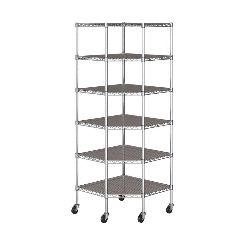 Seville Classics 6-Tier NSF Corner Shelving with Wheels and 6 Bonus Shelf Liners, 28" D x 28" W x 72" H