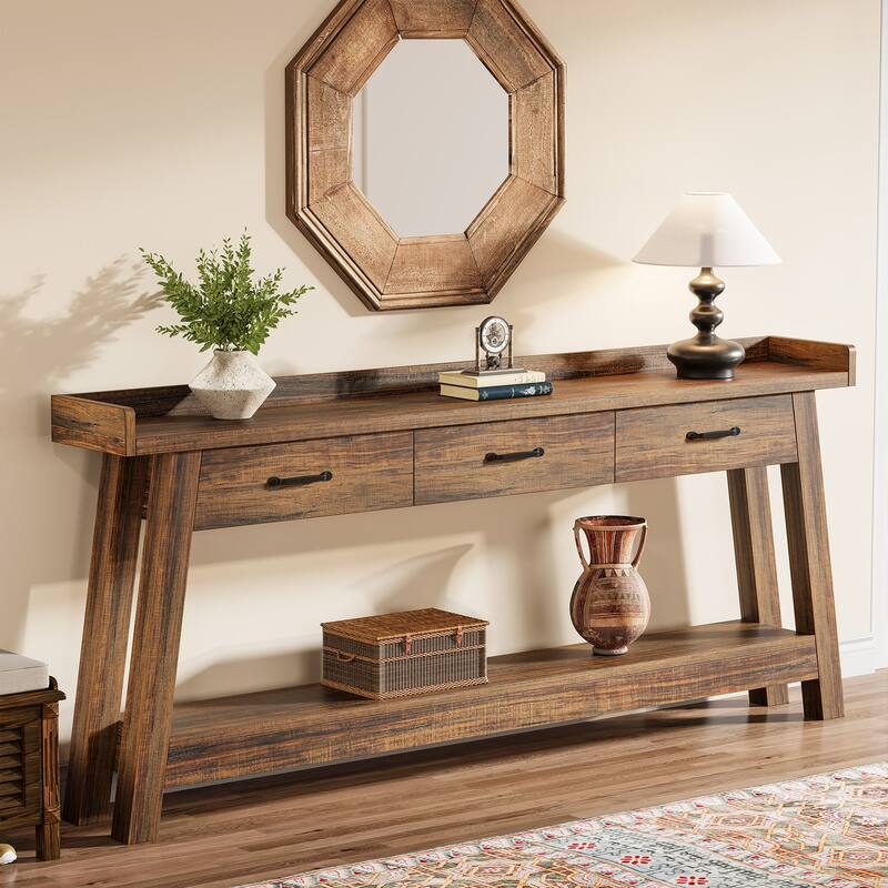 70.9-Inch Sofa Console Table with 3 Drawers, 2-Tier Entryway Table