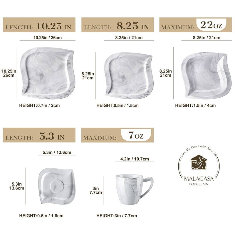 MALACASA Elvira 60-Piece Porcelain Dinnerware Set (Service for 12)