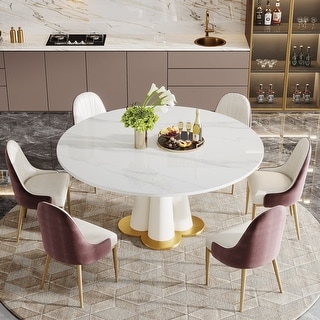59" Round Dining Table for 6, Modern Kitchen Table with Sintered Stone ...