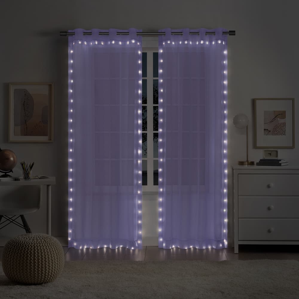 Eclipse Starlight Light Up Sheer Hookless Curtain, 1 Panel, Lights with Remote Control
