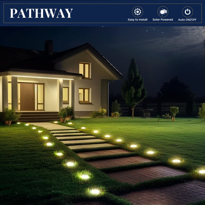 FKHouse Warm White 8 LED Solar Outdoor Waterproof In-Ground Path Lights