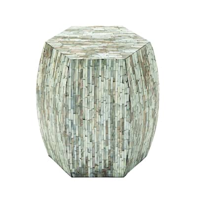 Mother of Pearl Shell Geometric Handmade Shell Mosaic Hexagon Accent Table with Brown Accents - Gray - Roche River Decor