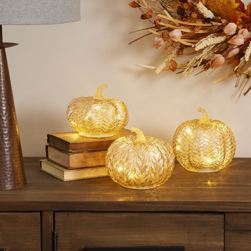 LED Mercury Glass Pumpkin Décor (Set of 3) - N/A