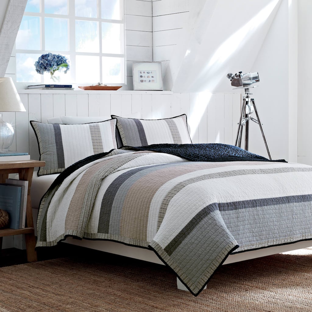 Nautica Tideway Neutral Stripe Cotton Reversible Quilt