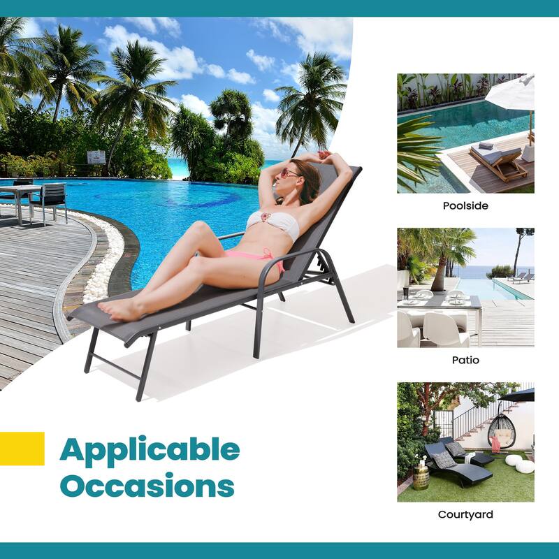 Pellebant 2/4PCS Outdoor Lounge Chair Aluminum with Adjustable Backrest