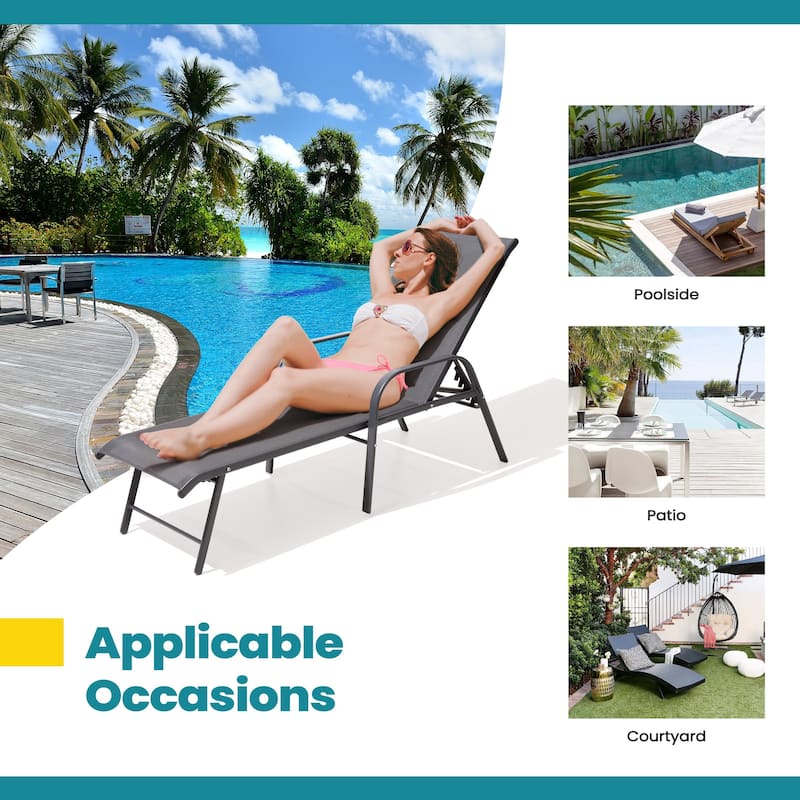 Pellebant Outdoor Patio Lounge Chairs Set Aluminum Adjustable Backrest with Side Table
