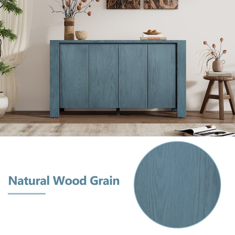 59" 4-Door Retro Wood Sideboard Buffet Cabinet with Distressed Finish and Adjustable Shelves
