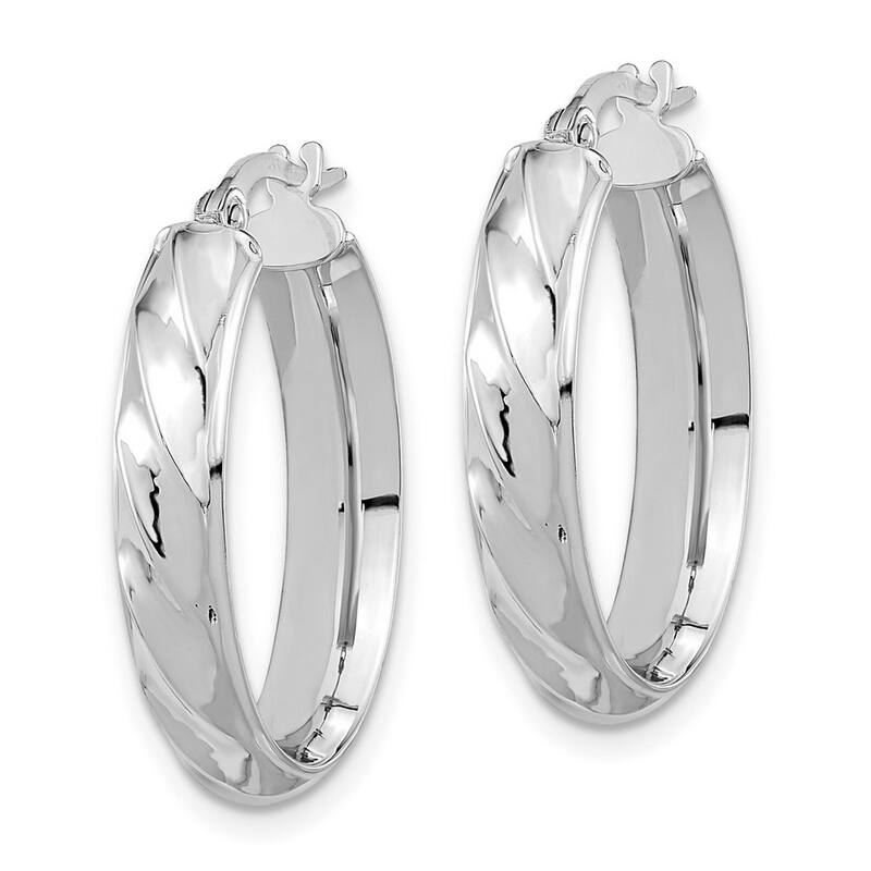 Curata 14k White Gold Polished and Twisted 25.4x4.75mm Oval Hoop Earrings
